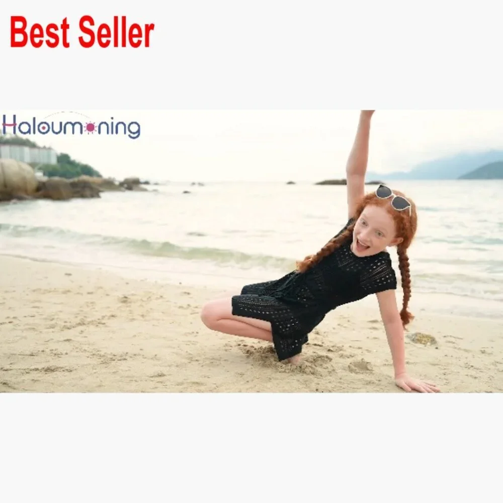 Crochet Swim Cover Up Dress 100% Acrylic V Neck Hollow Out Knitted